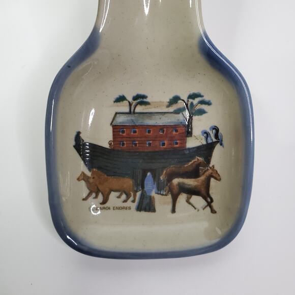Vintage Otagiri Carol Endres Noah's Ark Pattern Stoneware Spoon Rest Holder - Picture 7 of 7